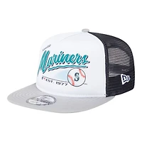Seattle Mariners White and Gray Retro Script New Era 9FIFTY A-Frame Snapback Hat