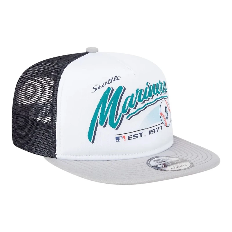 Seattle Mariners White and Gray Retro Script New Era 9FIFTY A-Frame Snapback Hat