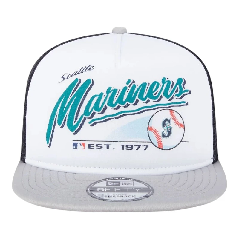 Seattle Mariners White and Gray Retro Script New Era 9FIFTY A-Frame Snapback Hat