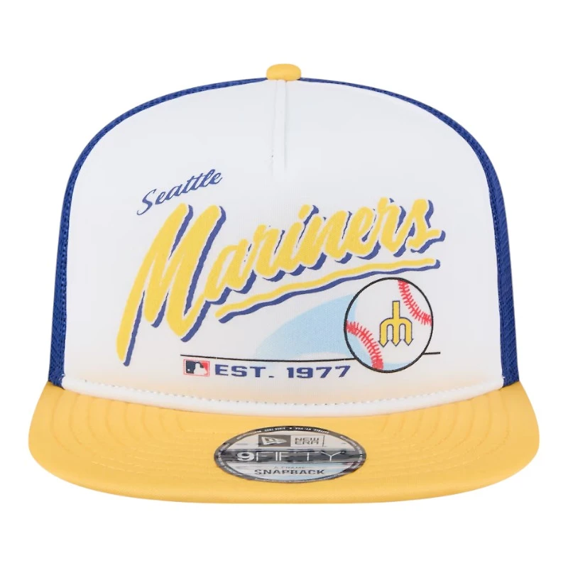 Seattle Mariners Yellow and Blue Retro Script New Era 9FIFTY A-Frame Snapback Hat