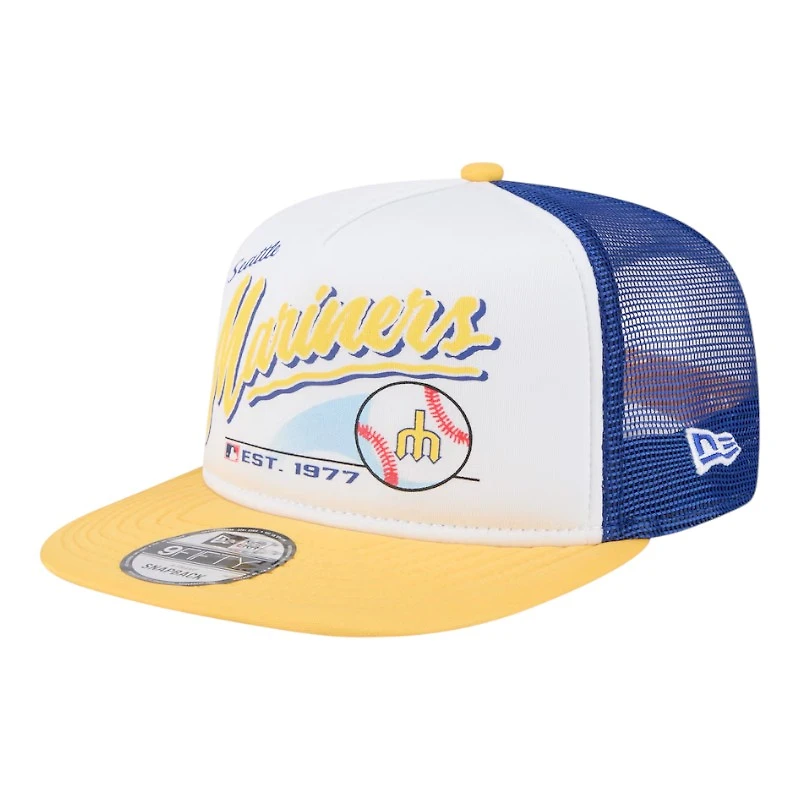 Seattle Mariners Yellow and Blue Retro Script New Era 9FIFTY A-Frame Snapback Hat