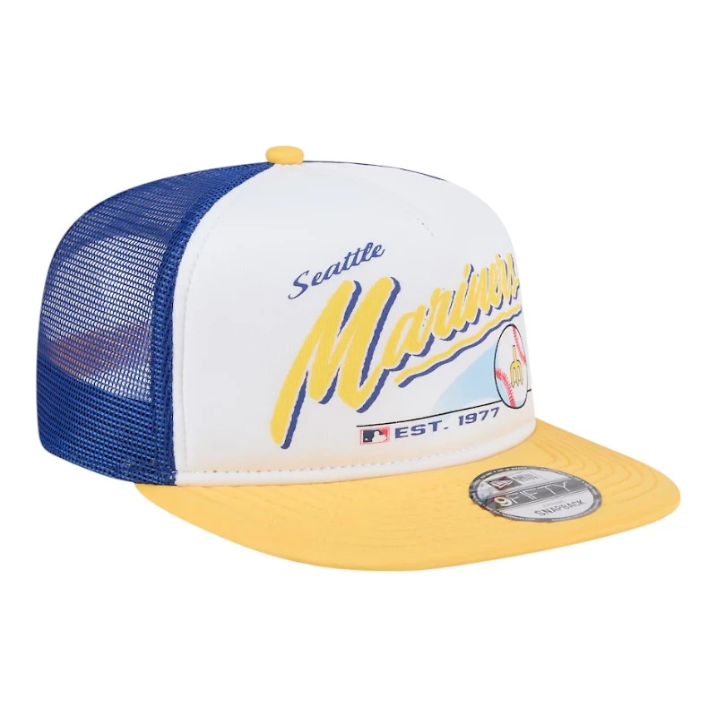 Seattle Mariners Yellow and Blue Retro Script New Era 9FIFTY A-Frame Snapback Hat
