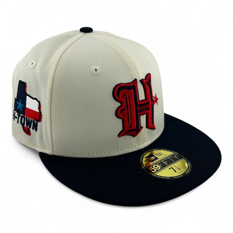 Houston Texans Chrome and Navy H Town State Patch Gray UV New Era 59FIFTY Fitted Hat