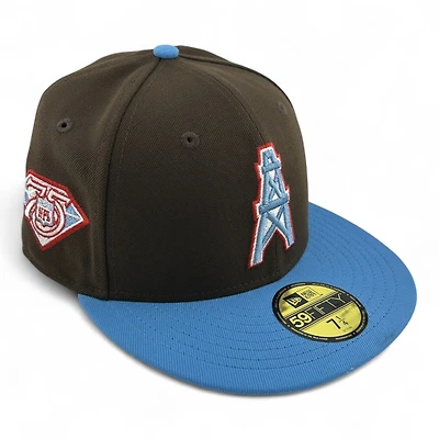 Houston Oilers Walnut and Rad Blue 75 Years Patch Green UV New Era 59FIFTY Fitted Hat