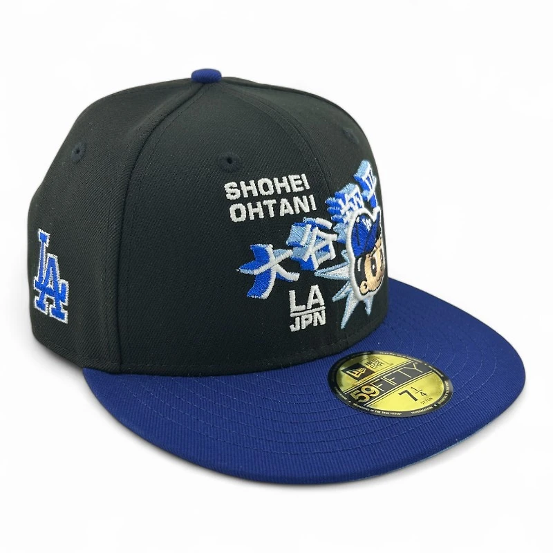 Los Angeles Dodgers Shohei Ohtani Anime Black and Royal Blue LA Patch Icy UV New Era 59FIFTY Fitted Hat