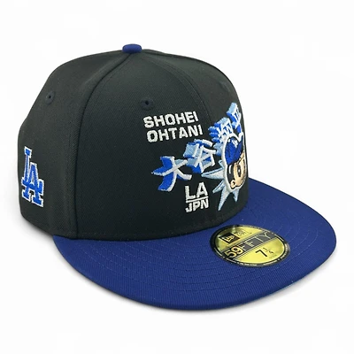 Los Angeles Dodgers Shohei Ohtani Anime Black and Royal Blue LA Patch Icy UV New Era 59FIFTY Fitted Hat