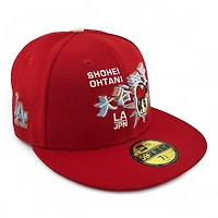 Los Angeles Dodgers Shohei Ohtani Anime Scarlet Red and Metallic LA Patch Gray UV New Era 59FIFTY Fitted Hat