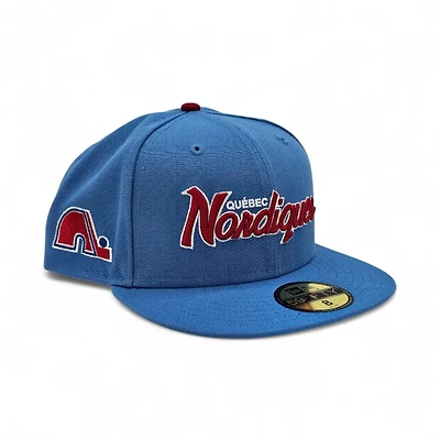 Quebec Nordiques Script Air Force Blue Leon the Lab Fleur Patch Grey UV New Era 59FIFTY Fitted Hat