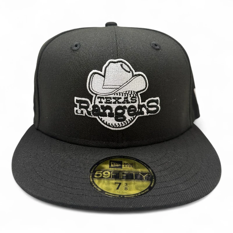 Texas Rangers White on Black Arlington Patch Gray UV New Era 59FIFTY Fitted Hat