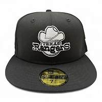 Texas Rangers White on Black Arlington Patch Gray UV New Era 59FIFTY Fitted Hat