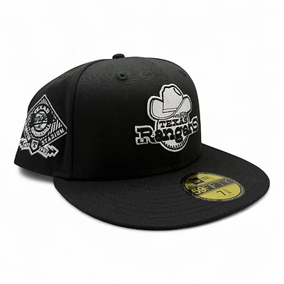 Texas Rangers White on Black Arlington Patch Gray UV New Era 59FIFTY Fitted Hat