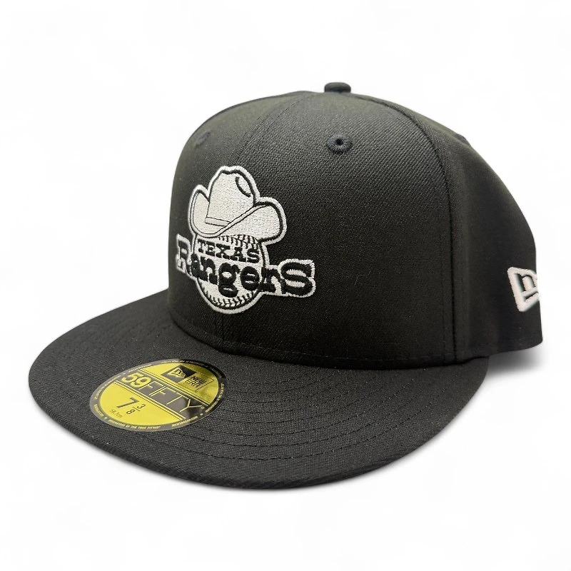 Texas Rangers White on Black Arlington Patch Gray UV New Era 59FIFTY Fitted Hat