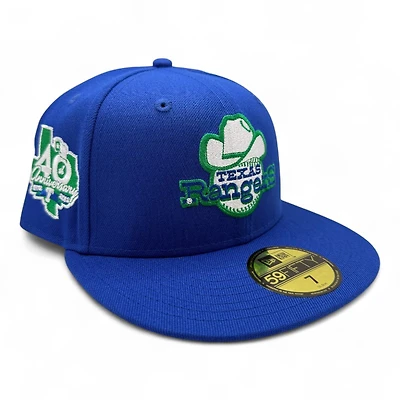 Texas Rangers Royal Blue 40th Anniversary Patch Green UV New Era 59FIFTY Fitted Hat