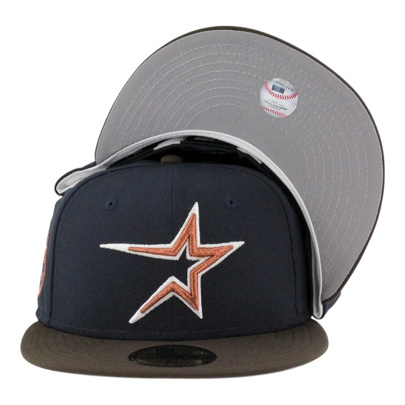 Houston Astros Navy and Brown 35 Great Years Patch Grey UV New Era 59FIFTY Fitted Hat