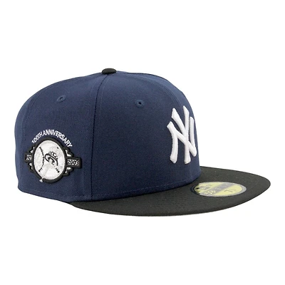 New York Yankees Navy and Black 100th Anniversary Patch Gray UV Era 59FIFTY Fitted Hat
