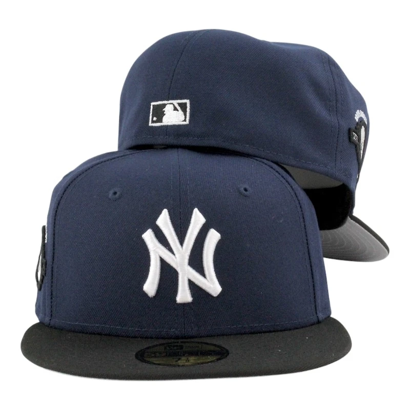 New York Yankees Navy and Black 100th Anniversary Patch Gray UV Era 59FIFTY Fitted Hat