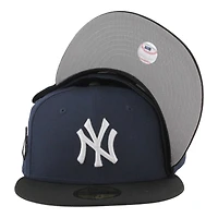 New York Yankees Navy and Black 100th Anniversary Patch Gray UV Era 59FIFTY Fitted Hat