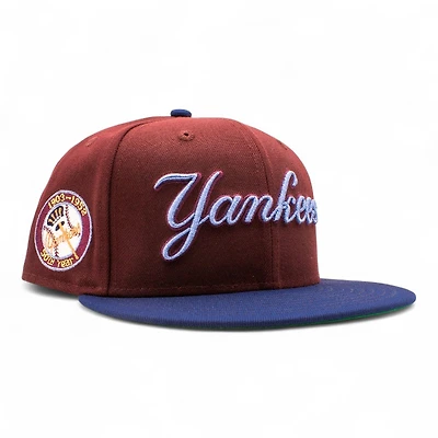 New York Yankees Maroon and Navy 50th Anniversary Patch Green UV Era 59Fifty Fitted Hat