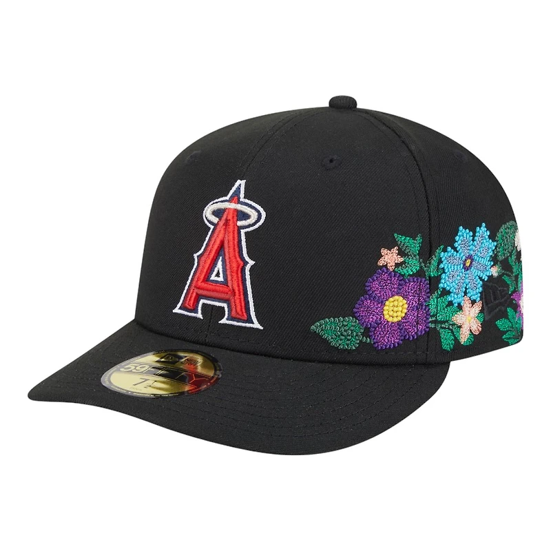 Los Angeles Angels Black Tonal Floral Pre-Curved New Era 59FIFTY Fitted Hat