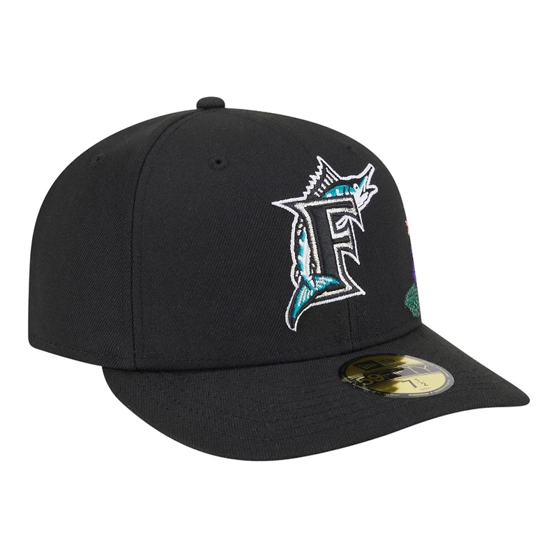 Florida Marlins Black Tonal Floral Pre-Curved New Era 59FIFTY Fitted Hat