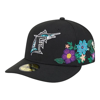 Florida Marlins Black Tonal Floral Pre-Curved New Era 59FIFTY Fitted Hat