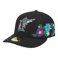 Florida Marlins Black Tonal Floral Pre-Curved New Era 59FIFTY Fitted Hat