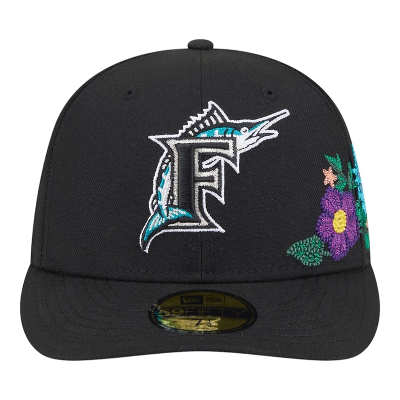 Florida Marlins Black Tonal Floral Pre-Curved New Era 59FIFTY Fitted Hat