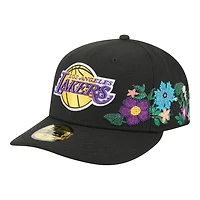 Los Angeles Lakers Black Tonal Floral Pre-Curved New Era 59FIFTY Fitted Hat