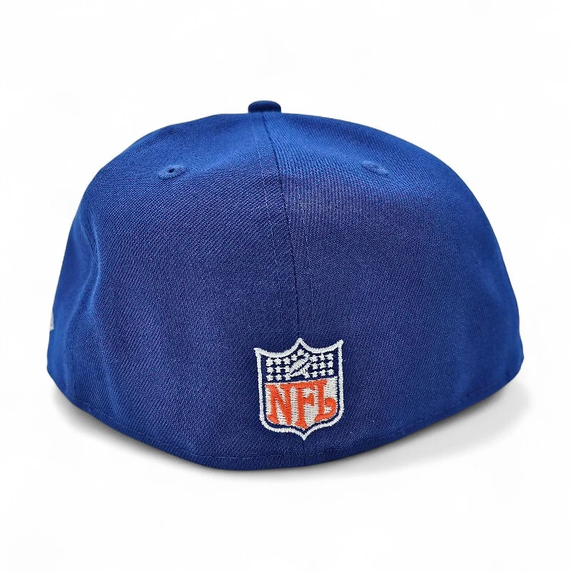 Denver Broncos Majestic Blue Script Leon the Lab Patch Green UV New Era 59FIFTY Fitted Hat