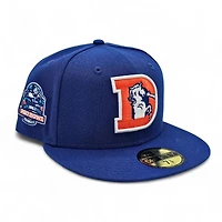 Denver Broncos Majestic Blue Leon the Lab 1983 Pro Bowl Patch Green UV New Era 59FIFTY Fitted Hat