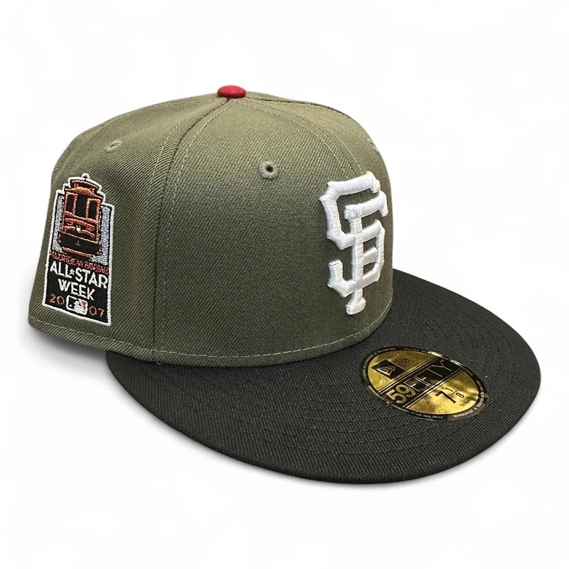 San Francisco Giants Olive Green and Black 2007 ASG Patch Icy Blue UV New Era 59FIFTY Fitted Hat