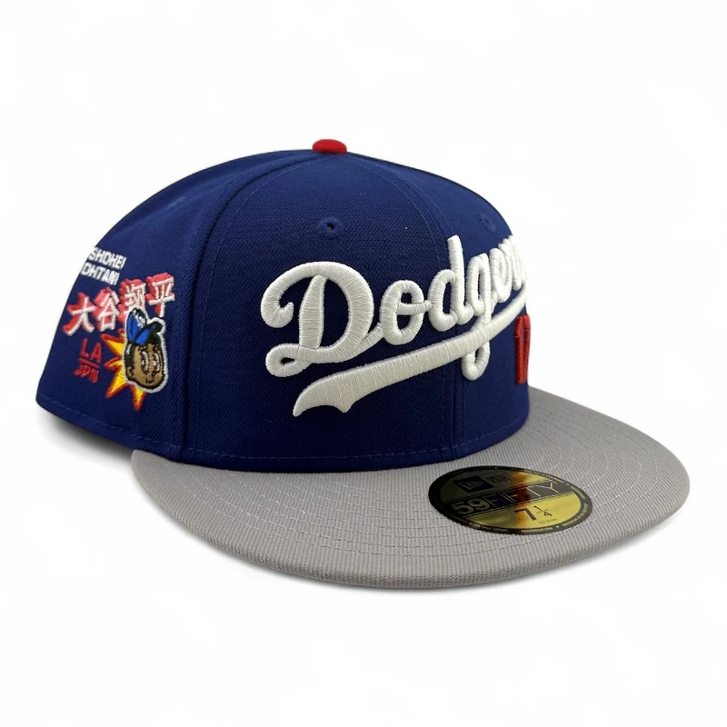 Los Angeles Dodgers Royal Blue Script Ohtani Anime Patch Green UV New Era 59FIFTY Fitted Hat