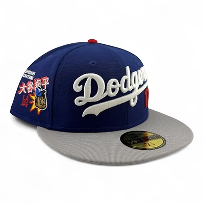 Los Angeles Dodgers Royal Blue Script Ohtani Anime Patch Green UV New Era 59FIFTY Fitted Hat
