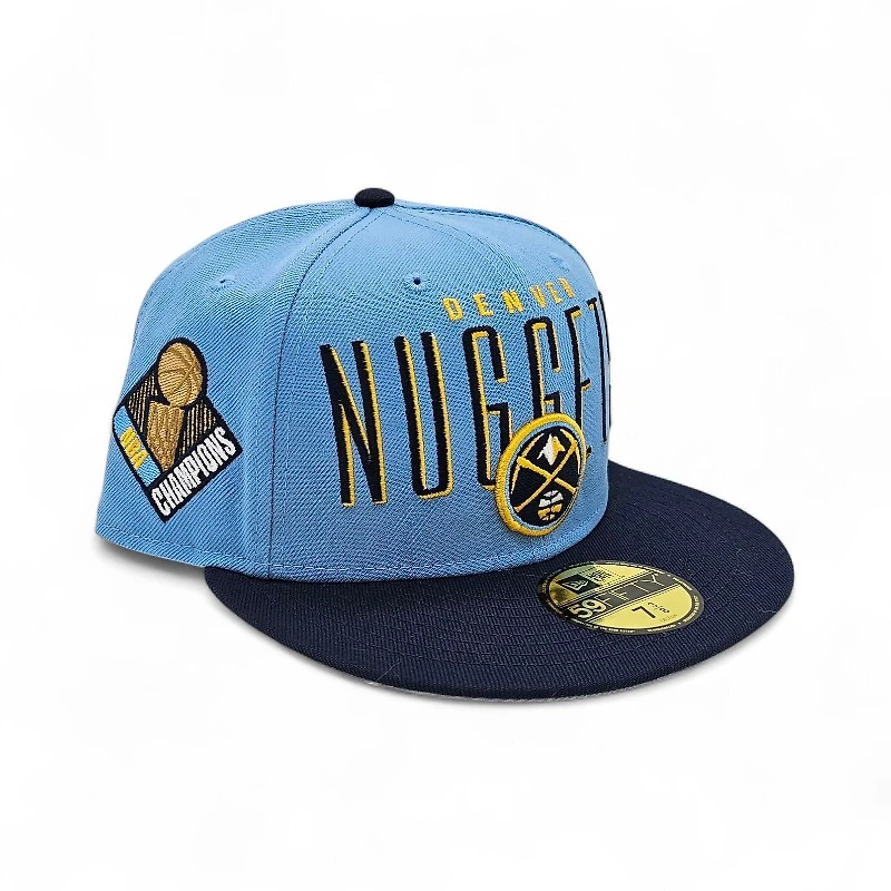 Denver Nuggets Sky Blue Oceanside 2T Leon the Lab Champions Patch Grey UV New Era 59FIFTY Fitted Hat