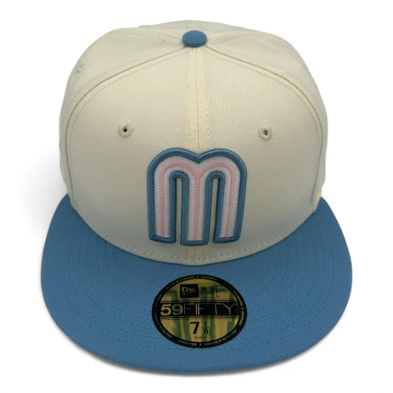 Mexico Chrome and Sky Blue Flag Side Patch Pink UV New Era 59FIFTY Fitted Hat