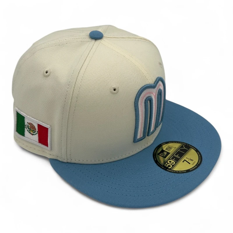 Mexico Chrome and Sky Blue Flag Side Patch Pink UV New Era 59FIFTY Fitted Hat