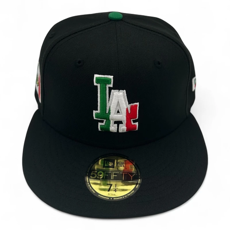 Los Angeles Dodgers Black Mexico Flag Patch Red UV New Era 59FIFTY Fitted Hat