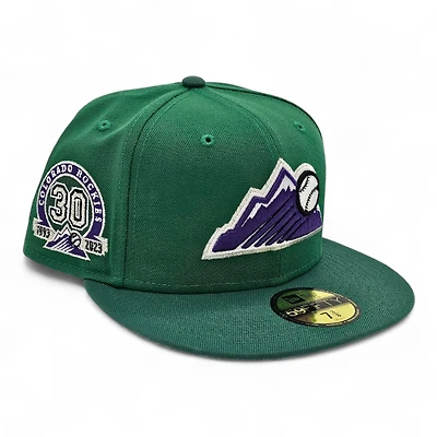 Colorado Rockies Kelly Emerald Green 2T Leon the Lab 30th Anniversary Patch Grey UV New Era 59FIFTY Fitted Hat
