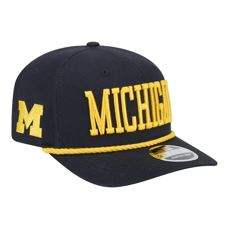 Michigan Wolverines Navy Wordmark Roper NCAA New Era 9SEVENTY Stretch Snapback Hat