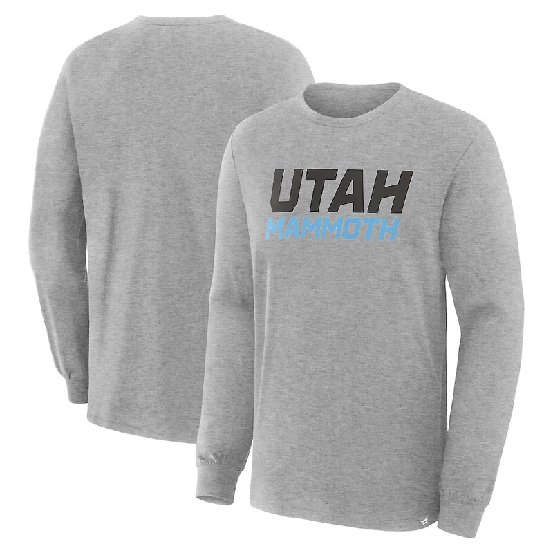 Utah Mammoth Heather Gray Wordmark Logo Fanatics Long Sleeve T-Shirt