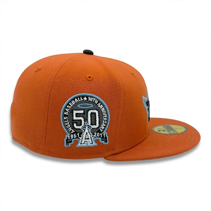 Los Angeles Angels Rust Orange Poly 50th Anniversary Patch Gray UV New Era 59FIFTY Fitted Hat