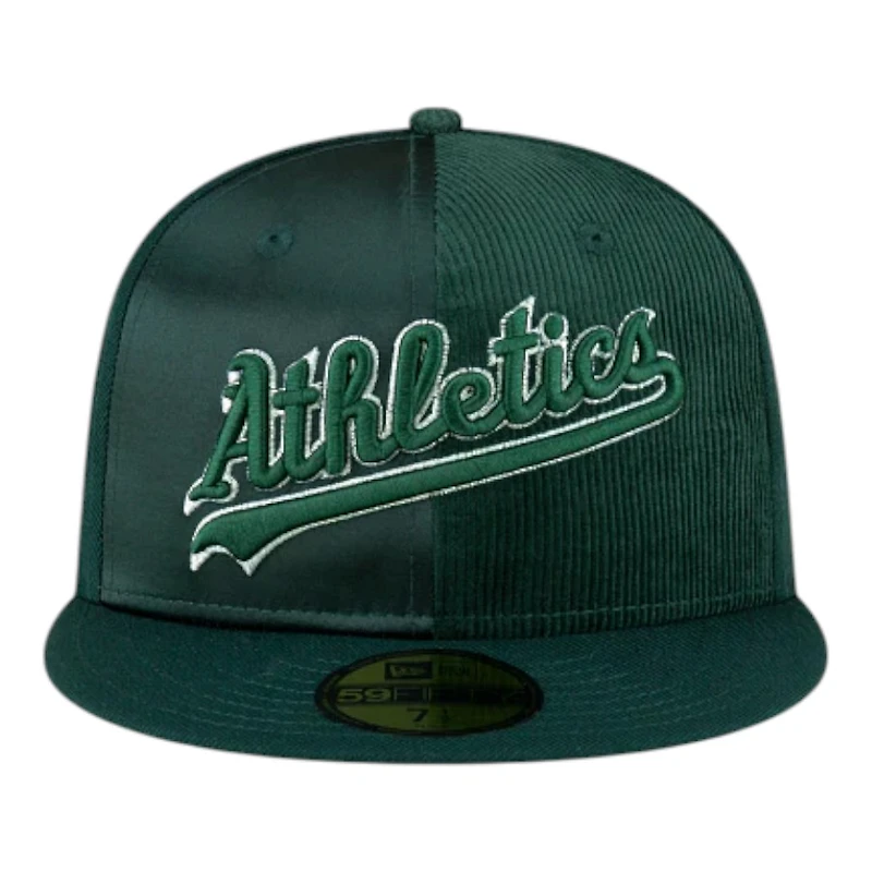 Oakland Athletics Green Tri-Panel Satin Velvet & Corduroy 50th Patch Gray UV New Era 59FIFTY Fitted Hat