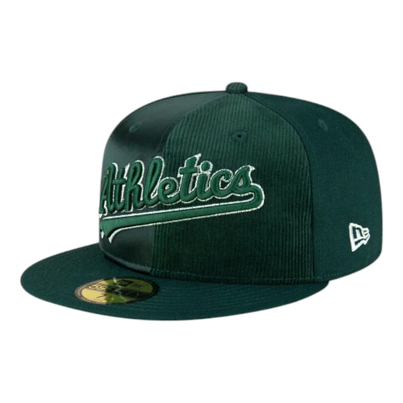 Oakland Athletics Green Tri-Panel Satin Velvet & Corduroy 50th Patch Gray UV New Era 59FIFTY Fitted Hat