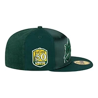 Oakland Athletics Green Tri-Panel Satin Velvet & Corduroy 50th Patch Gray UV New Era 59FIFTY Fitted Hat
