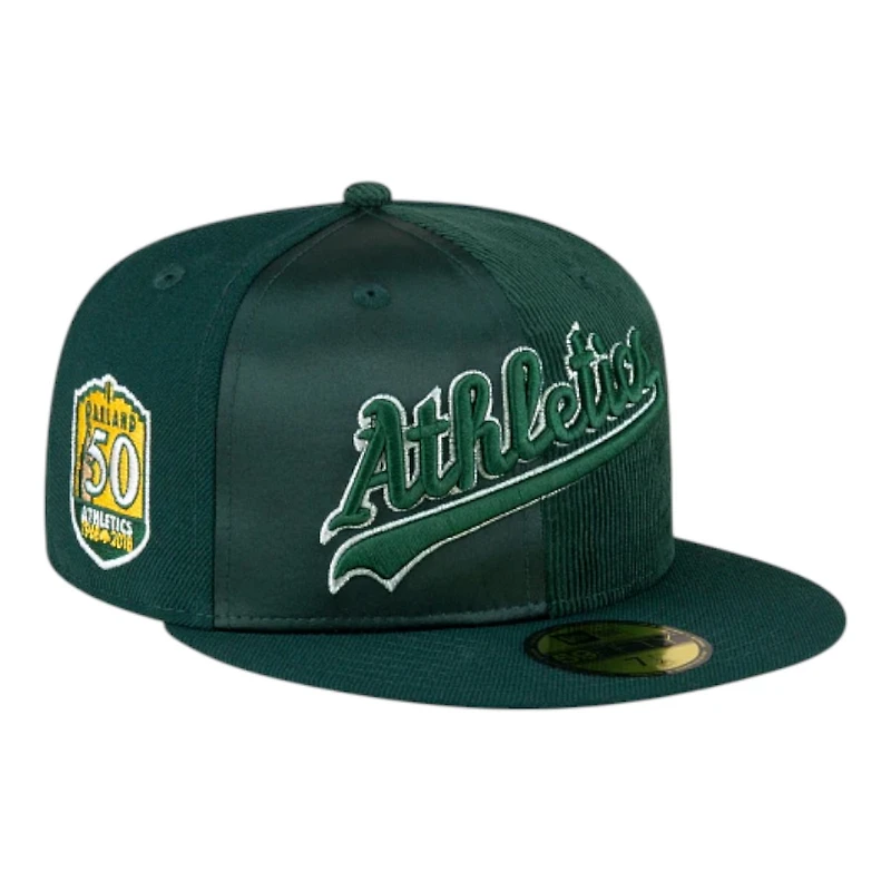 Oakland Athletics Green Tri-Panel Satin Velvet & Corduroy 50th Patch Gray UV New Era 59FIFTY Fitted Hat