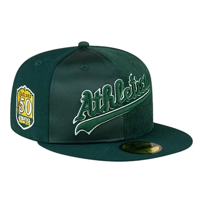 Oakland Athletics Green Tri-Panel Satin Velvet & Corduroy 50th Patch Gray UV New Era 59FIFTY Fitted Hat