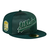 Oakland Athletics Green Tri-Panel Satin Velvet & Corduroy 50th Patch Gray UV New Era 59FIFTY Fitted Hat