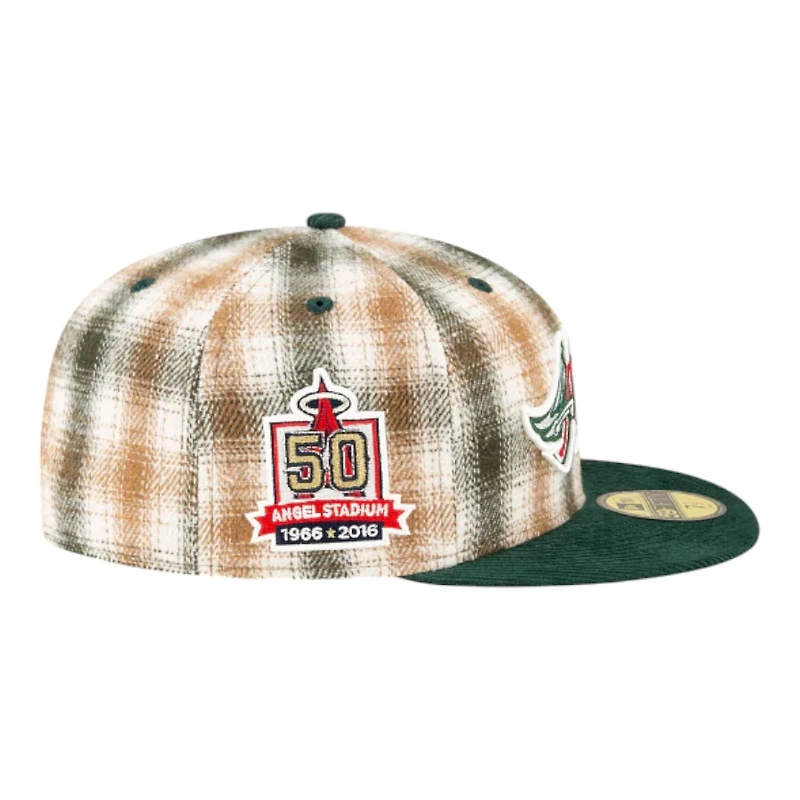 Los Angeles Angels Plaid with Corduroy Bill 50th Patch Gray UV New Era 59FIFTY Fitted Hat