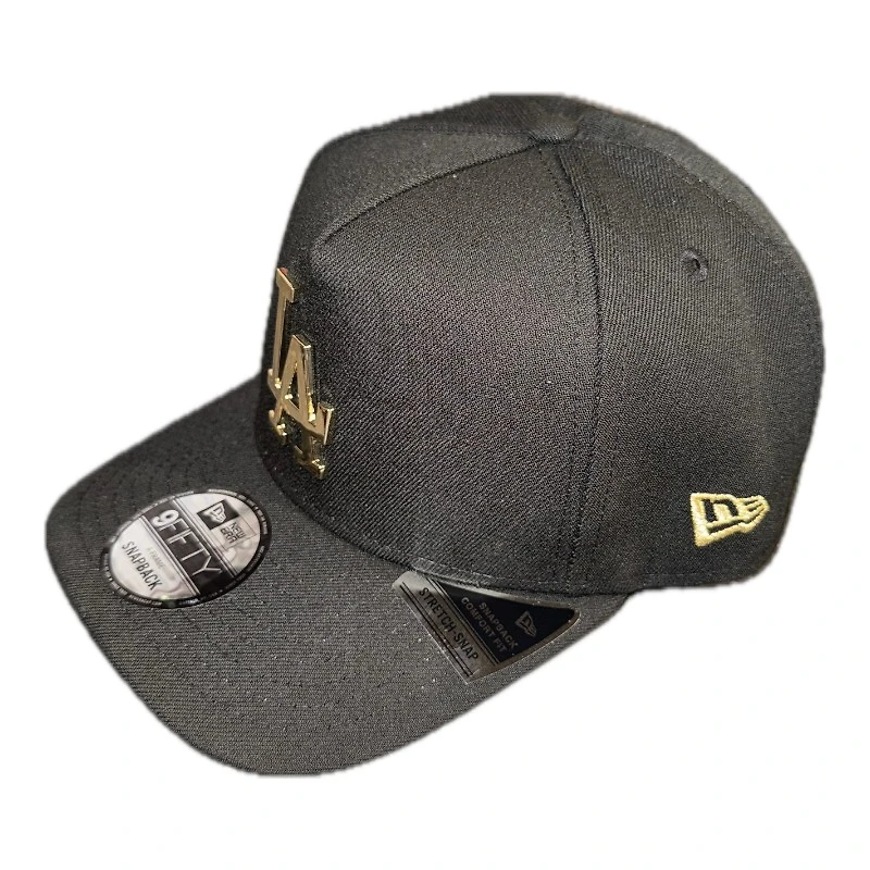 Los Angeles Dodgers Black with Gold Metal Badge Logo 8x Champ Patch New Era 9FIFTY A-Frame Snapback Hat