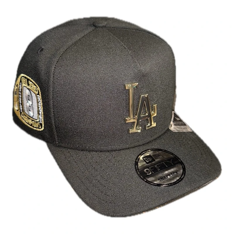 Los Angeles Dodgers Black with Gold Metal Badge Logo 8x Champ Patch New Era 9FIFTY A-Frame Snapback Hat